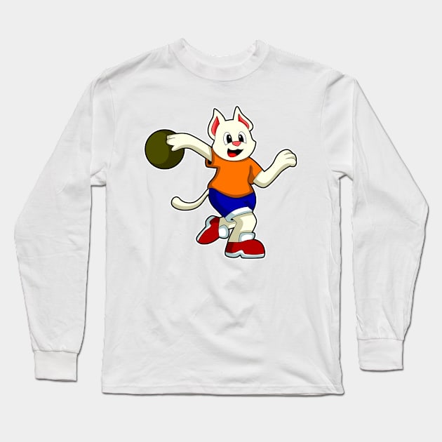 Cat at Bowling with Bowling ball Long Sleeve T-Shirt by Markus Schnabel